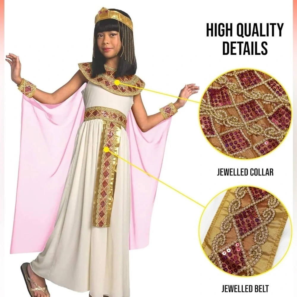 Cleopatra Costume Girls Large (10-12Y) Pink Gold Egyptian Queen Greek Goddess